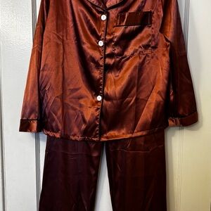 Satin Two-Piece Pajama Set in Deep Copper - Never Worn
